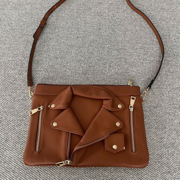 Motorcycle Jacket Brown Faux Leather Women's Cross Body Bag - Picture 2 of 16